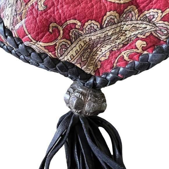 Vintage Handmade Paisley Leather Fringe Crossbody Convertible Shoulder Bag XL - Picture 6 of 11